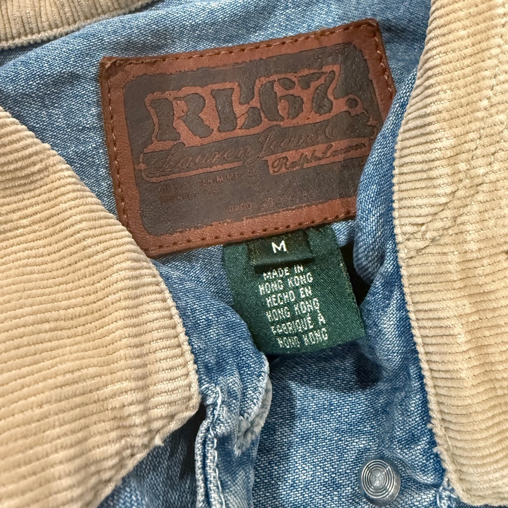 RL67 Ralph Lauren Vintage Denim Vest with Tan Collar - Picture 5 of 5